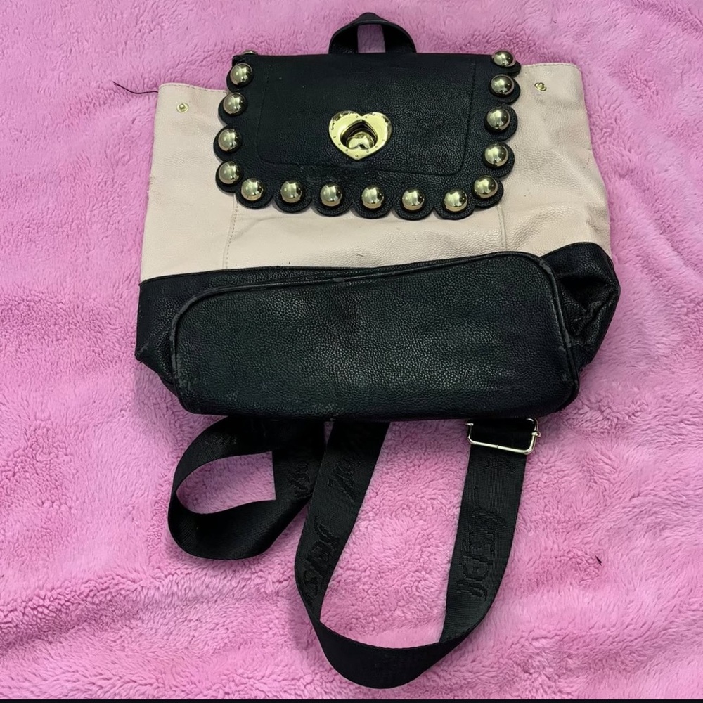 Betsey Johnson Black and Cream Backpack with Gold Accents